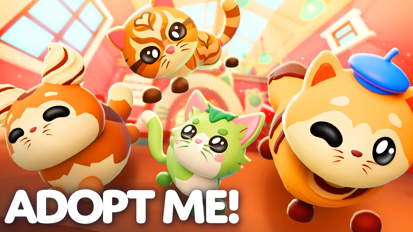 Cattuccino, Catte, Matcha Cat, and Pain au Chat in the Adopt Me Cat Cafe