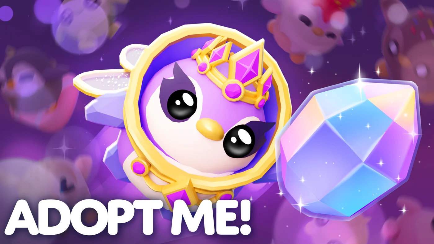 Amethyst Penguin beside the Gemstone Egg in Adopt Me